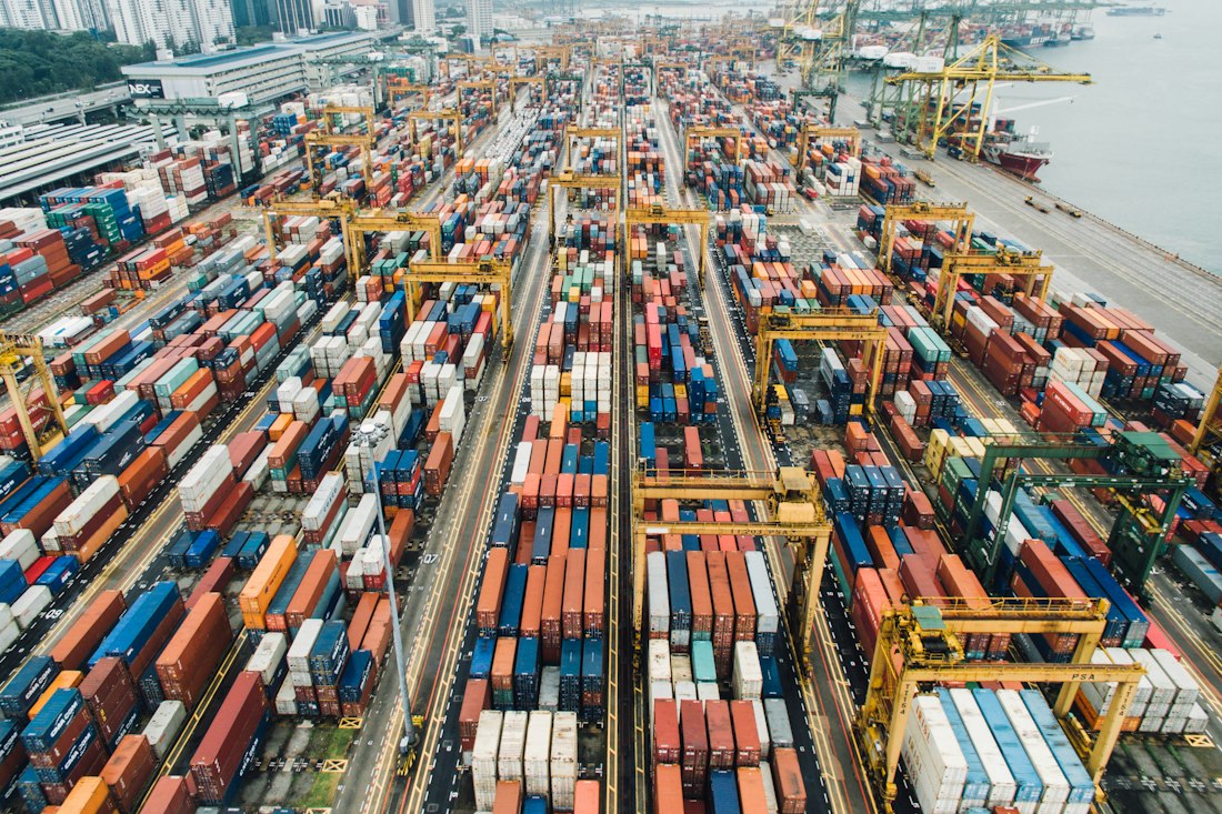 Cranes and containers at a shipping port